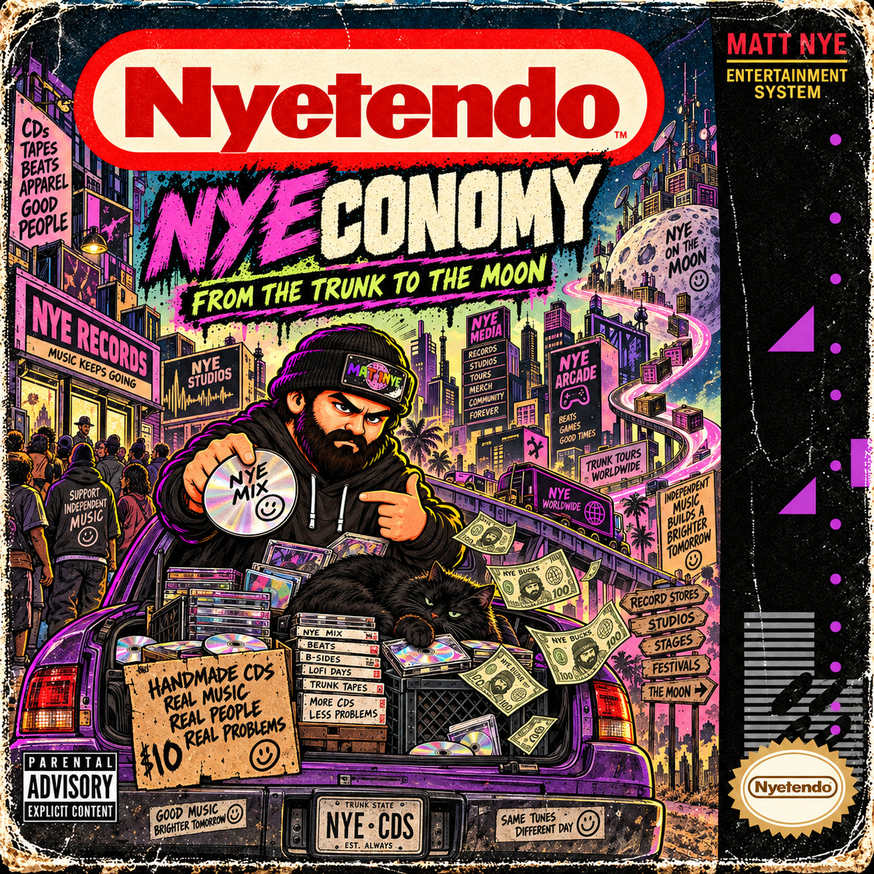 NYECONOMY vintage Nyetendo box: Matt’s CD trunk grows into a lunar music empire.